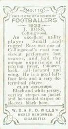 1933 Wills's Victorian Footballers (Small) #110 Jack Ross Back